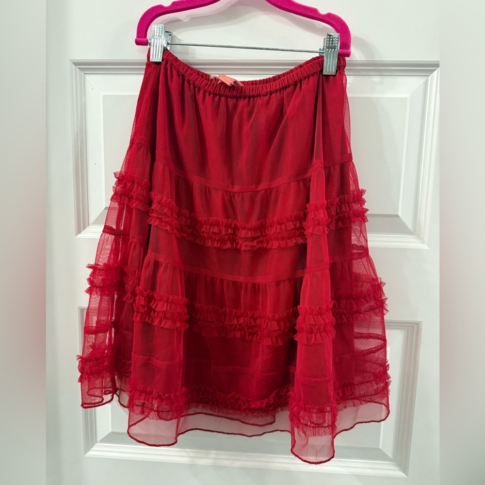 April Cornell Vibrant Red Layered Mini Skirt